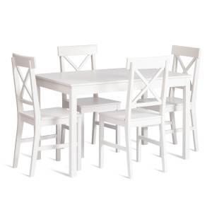 Обеденный комплект Хадсон (стол + 4 стула)/ Hudson Dining Set (mod.0102) МДФ/тополь/меламин, стол: 118х74х73 см, стул: 42,5x46,5x93,5 см, White (белый) White (белый) МДФ/тополь/меламин