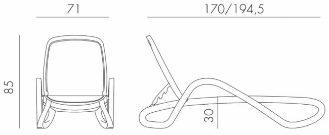 Шезлонг-лежак пластиковый Alfa белый, тортора 1700-1945х710х850 мм