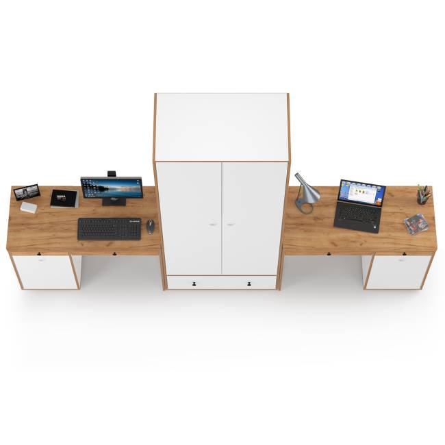 Два письменных стола и шкаф Вуди цвет белый премиум/дуб крафт золотой