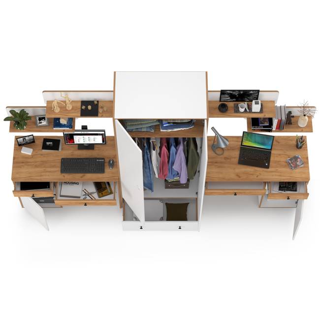 Мебель в детскую Вуди компоновка № 27 цвет белый премиум/дуб крафт золотой