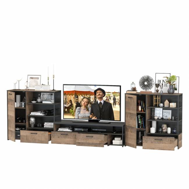 Два комода с одним ящиком и дверкой и ТВ-тумба Трувор цвет дуб гранж песочный/интра Два комода с одним ящиком и дверкой и ТВ-тумба Трувор цвет дуб гранж песочный/интра