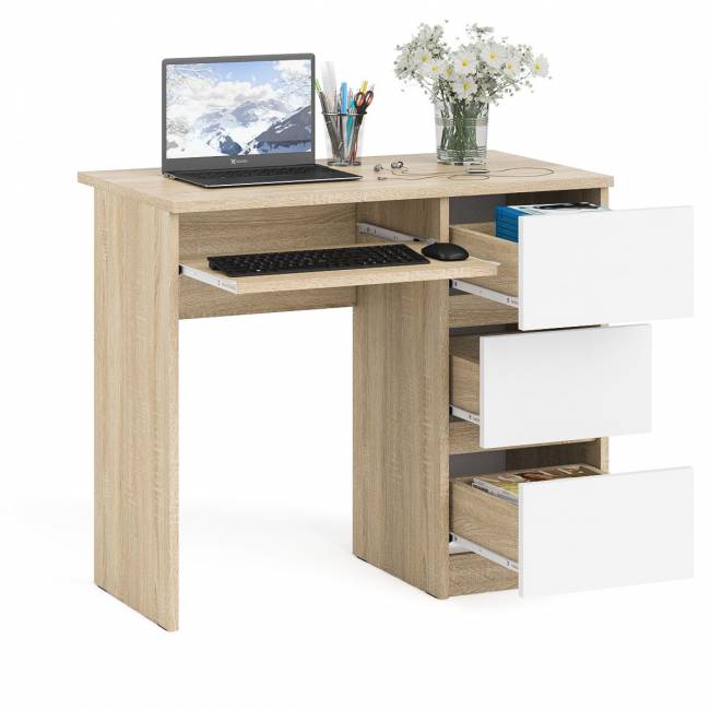 Стол компьютерный три ящика Мори МС-6 правый цвет дуб сонома/белый Стол компьютерный три ящика Мори МС-6 правый цвет дуб сонома/белый
