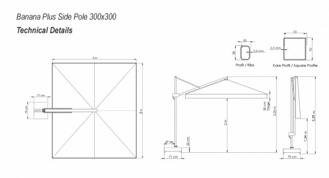 Зонт профессиональный 3х3 м Banana Plus 3000х3000 мм Зонт профессиональный 3х3 м Banana Plus 3000х3000 мм