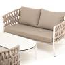 "Диего" лаунж-зона 4-местная плетеная из роупа (веревки), каркас алюминиевый белый, роуп бежевый
