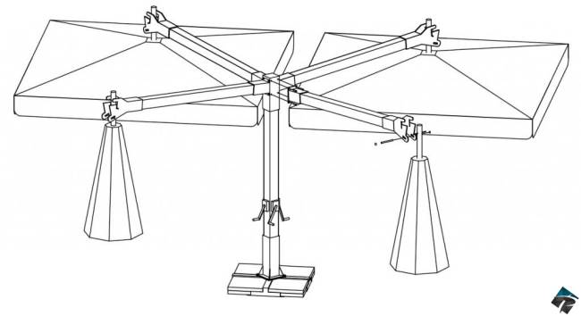 Зонт профессиональный четырехкупольный 6х6 м Alu Poker Starwhite белый, слоновая кость 6000х6000 мм