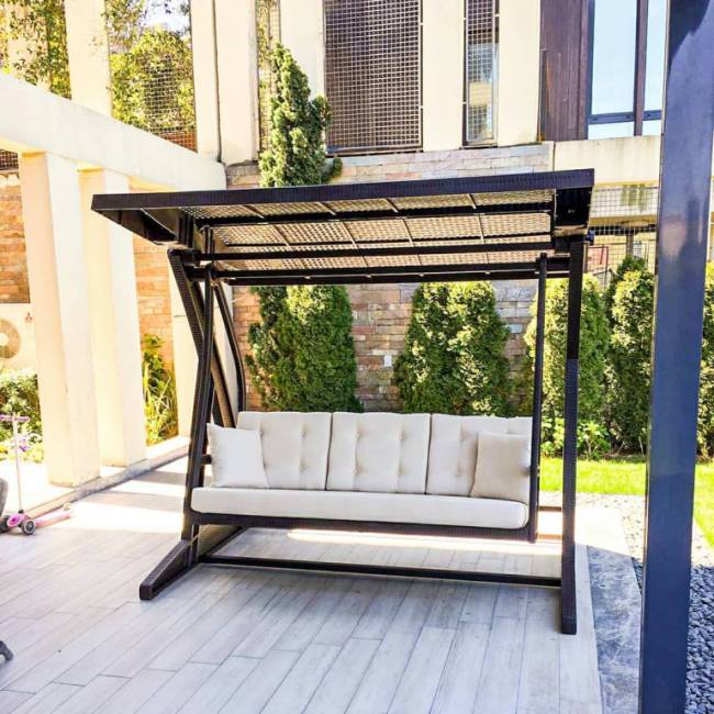 Качели пластиковые плетеные с подушкой Hawaii коричневый 2250х1640х2020 мм