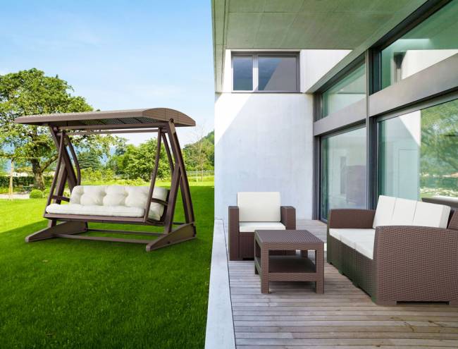 Качели пластиковые плетеные с подушкой Hawaii коричневый 2250х1640х2020 мм