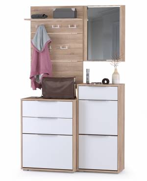 Обувница 13.113 + Вешалка 10.122 + обувница 13.114 + Зеркало Куба цвет дуб сонома/белый премиум