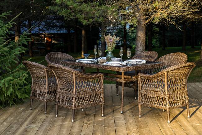 "Амароне" обеденная группа из искусственного ротанга на 6 персон, цвет коричневый "Амароне" обеденная группа из искусственного ротанга на 6 персон, цвет коричневый