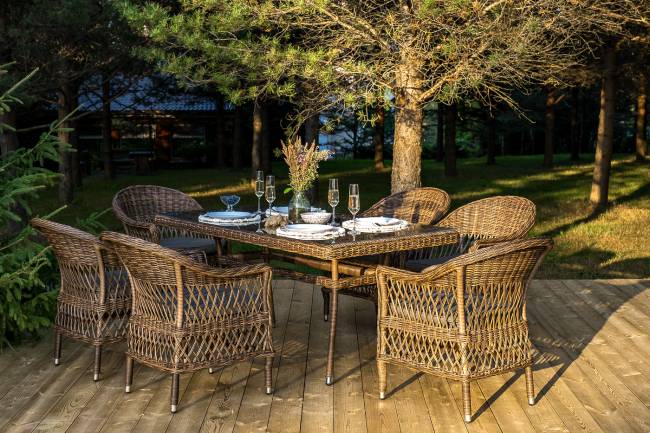 "Амароне" обеденная группа из искусственного ротанга на 6 персон, цвет коричневый "Амароне" обеденная группа из искусственного ротанга на 6 персон, цвет коричневый