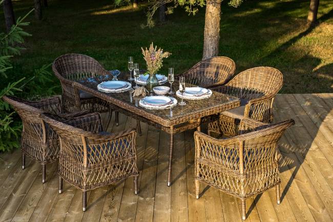 "Амароне" обеденная группа из искусственного ротанга на 6 персон, цвет коричневый "Амароне" обеденная группа из искусственного ротанга на 6 персон, цвет коричневый