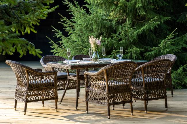 "Амароне" обеденная группа из искусственного ротанга на 6 персон, цвет коричневый "Амароне" обеденная группа из искусственного ротанга на 6 персон, цвет коричневый