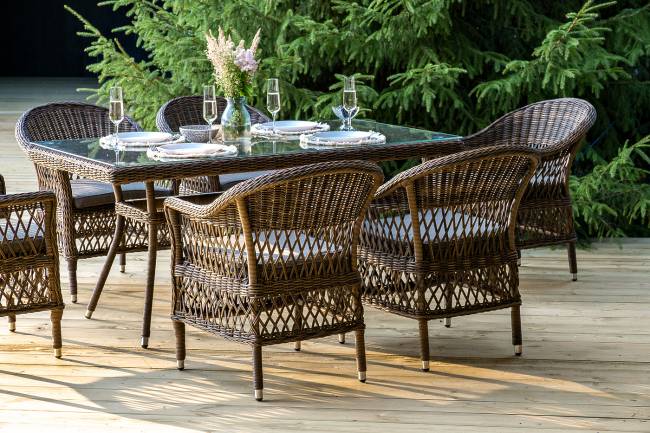 "Амароне" обеденная группа из искусственного ротанга на 6 персон, цвет коричневый "Амароне" обеденная группа из искусственного ротанга на 6 персон, цвет коричневый