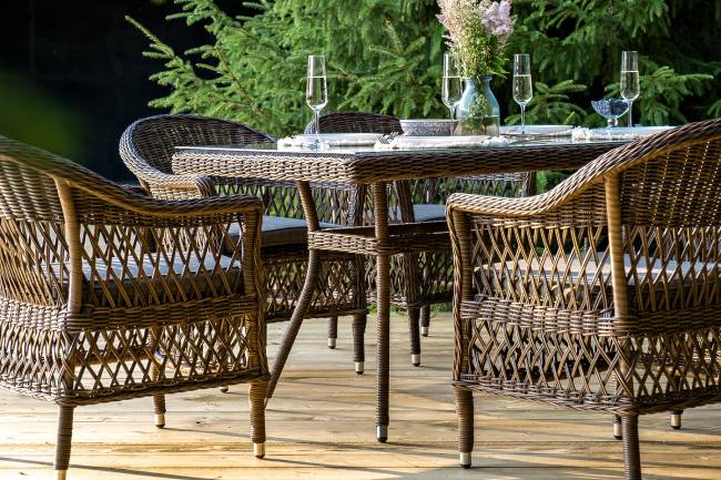 "Амароне" обеденная группа из искусственного ротанга на 6 персон, цвет коричневый "Амароне" обеденная группа из искусственного ротанга на 6 персон, цвет коричневый