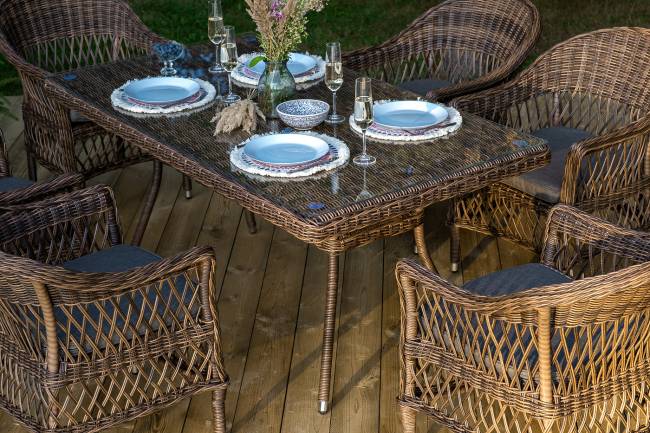 "Амароне" обеденная группа из искусственного ротанга на 6 персон, цвет коричневый "Амароне" обеденная группа из искусственного ротанга на 6 персон, цвет коричневый