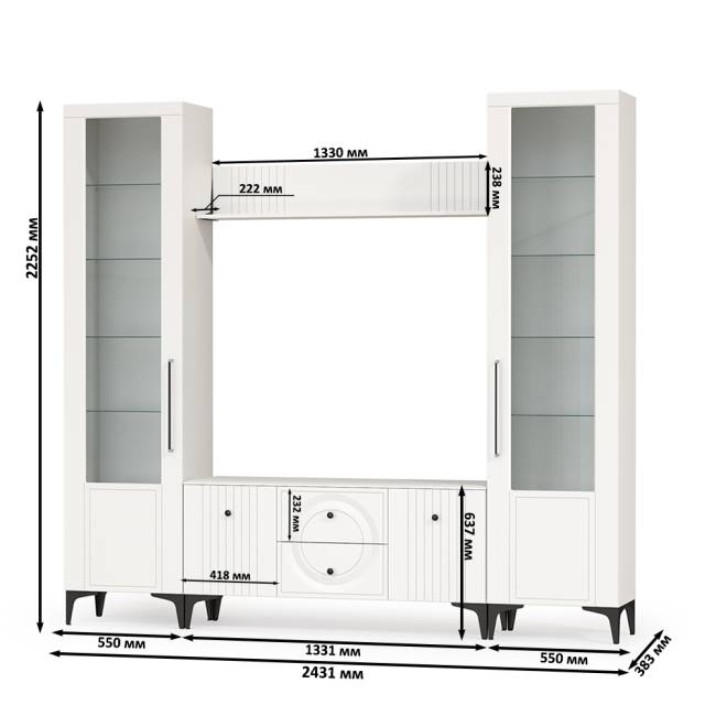 Стенка для гостиной Валенсия № 62 цвет белый шагрень