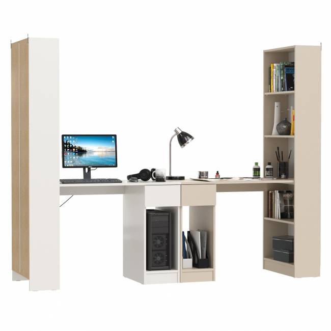 Два стола письменных с выдвижным ящиком и открытым шкафом Лайт 10.01 цвет белый гладкий/сатин Два стола письменных с выдвижным ящиком и открытым шкафом Лайт 10.01 цвет белый гладкий/сатин