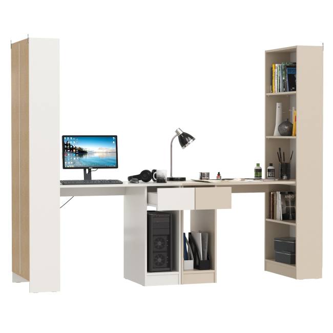 Два стола письменных с выдвижным ящиком и открытым шкафом Лайт 10.01 цвет белый гладкий/сатин Два стола письменных с выдвижным ящиком и открытым шкафом Лайт 10.01 цвет белый гладкий/сатин