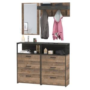 Вешалка для одежды с зеркалом для прихожей и два комода с нишей Трувор цвет дуб гранж песочный/интра