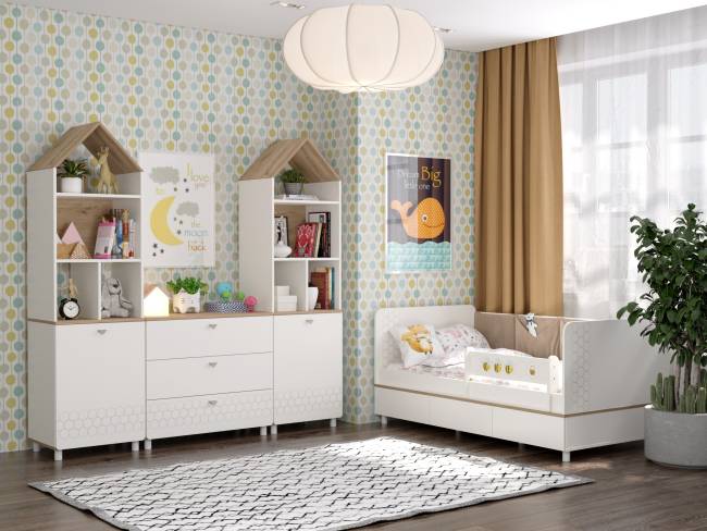 Детская кровать с ящиками Эйп 11.40 цвет белый/дуб белый