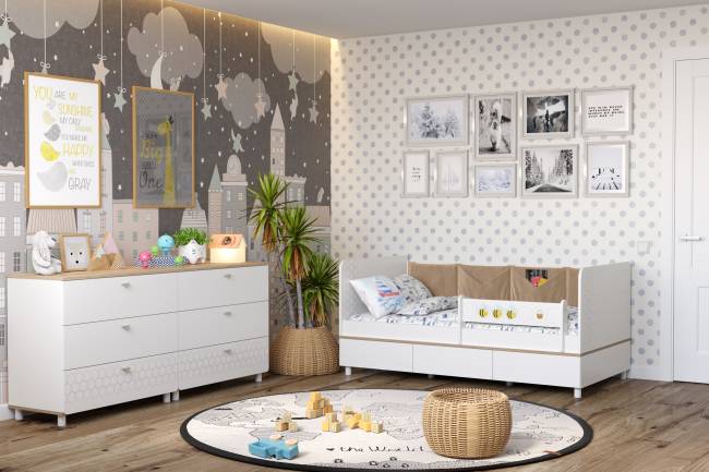 Детская кровать с ящиками Эйп 11.40 цвет белый/дуб белый