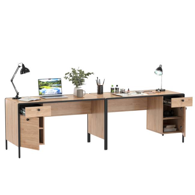 Два письменных стола Брюс цвет чёрный/Battle rock Santiago/столешница МДФ ель карпатская