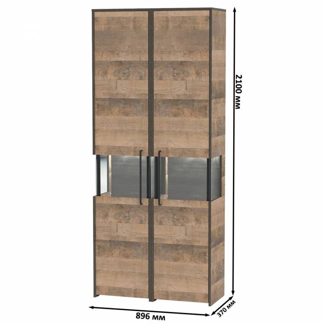 Два шкафа-пенала с витриной с подсветкой Трувор цвет дуб гранж песочный/интра Два шкафа-пенала с витриной с подсветкой Трувор цвет дуб гранж песочный/интра